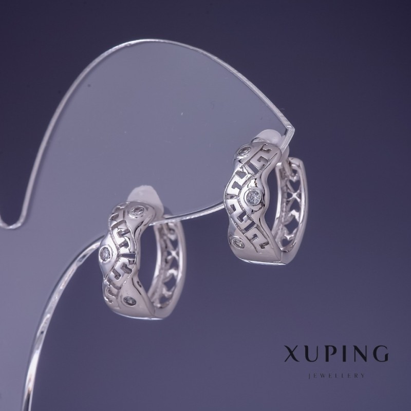 Xuping Earrings 15x6mm Rhodium with White Crystals