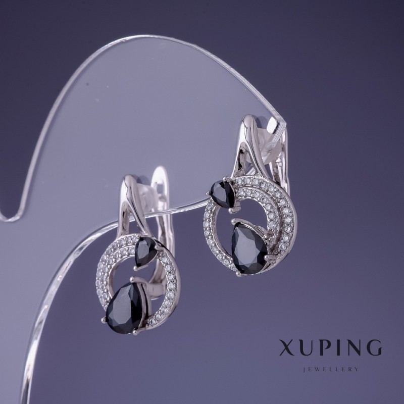 Earrings Xuping 20x12mm rhodium with black stone