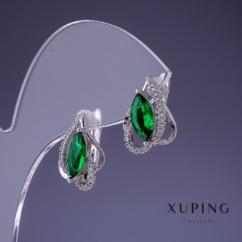Earrings Xuping Zircon Emerald Green 12x16mm Rhodium
