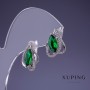 Earrings Xuping Zircon Emerald Green 12x16mm Rhodium