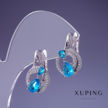 Earrings Xuping CZ Blue Topaz 20×12mm Rhodium</name