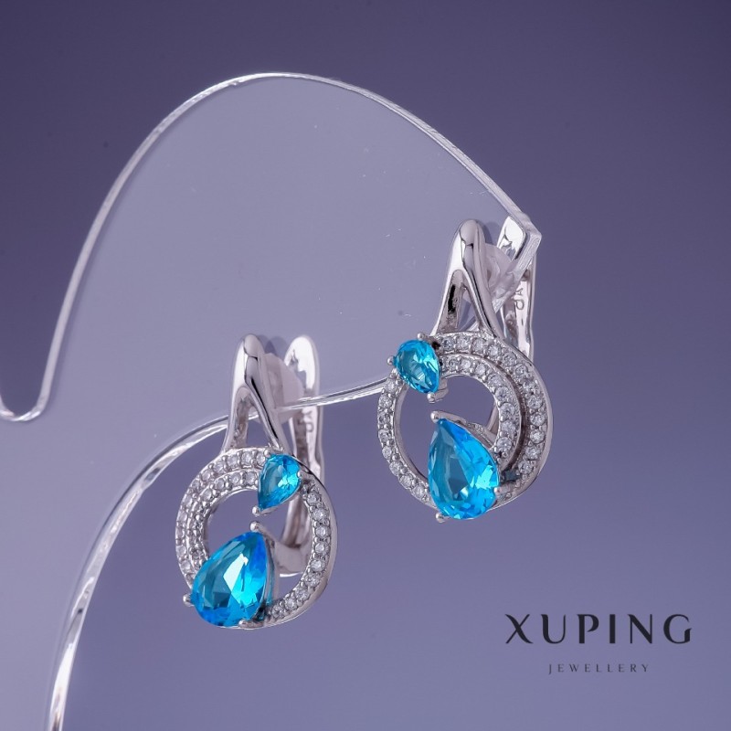 Earrings Xuping CZ Blue Topaz 20×12mm Rhodium</name