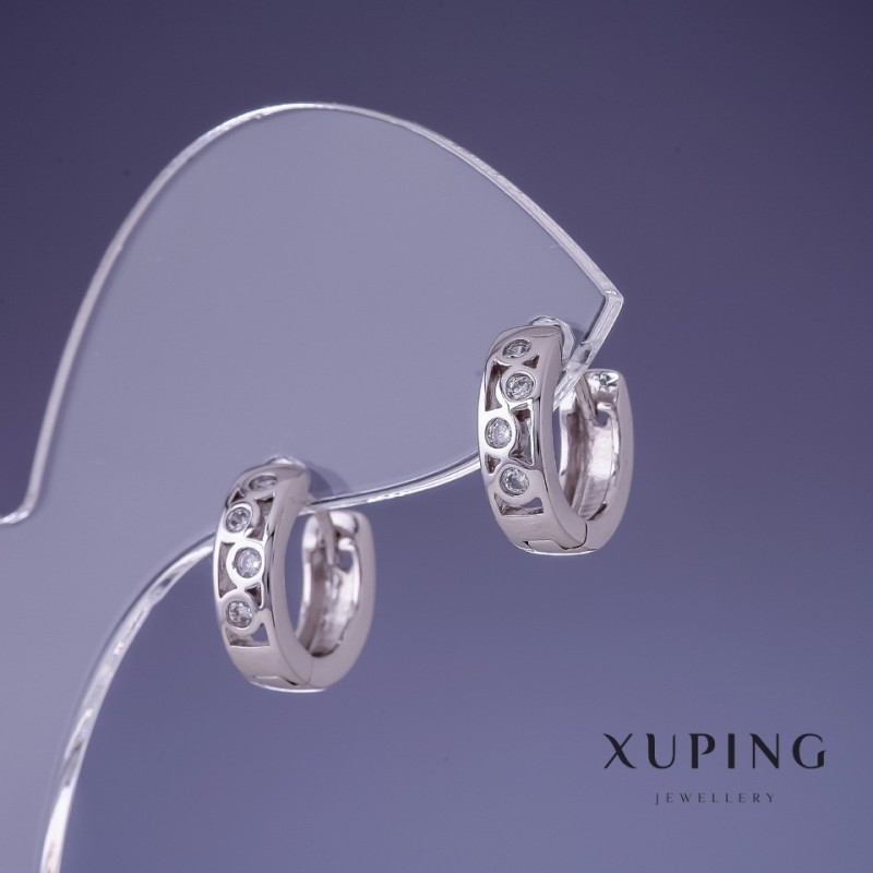 Earrings Xuping Rhodium 4×12mm with White Stones