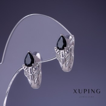 Earrings Xuping Rhodium with Black Stone 17×10mm
