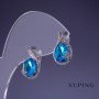 Earrings Xuping with Blue Topaz 17x10mm Rhodium
