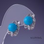 Earrings Xuping with Blue Mallorca Pearls 14x16mm Rhodium
