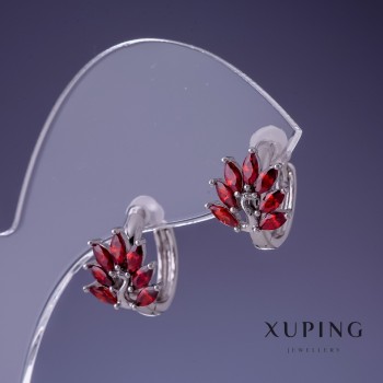 Earrings Xuping Rhodium with Red Stone 9x15mm