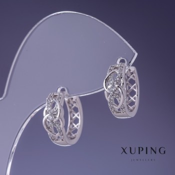 Earrings Xuping - Rhodium-plated with white rhinestones 6x14mm