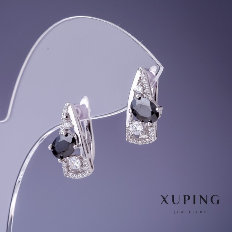 Earrings Xuping 17x8mm Rhodium with black stone