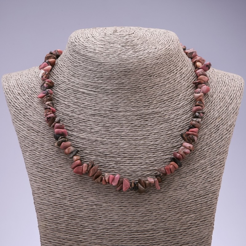 Natural Rhodonite Chip Stone Necklace, 8mm Diameter, 45cm (+/-) Length with Extension Chain