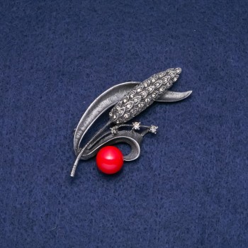 Sale! Brooch Pendant Spike with red Mikage pearls "Majorca 68x30mm"