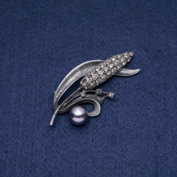 Sale! Brooch pendant Spike with black Pearls 'Majorca' 68x30mm