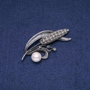 Sale! Brooch Pendant Ear of Wheat with White Pearls Majorca 68x30mm