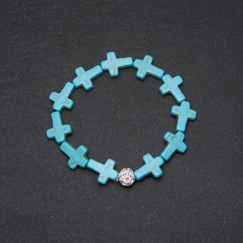 Turquoise bracelet with Cross insert, 18 cm stretch