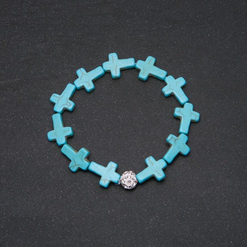Turquoise bracelet with Cross insert, 18 cm stretch