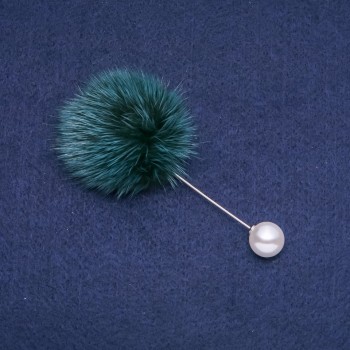 Brooch with green mink fur, pin, diameter 50mm, length 90mm