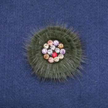 Norbit mink fur brooch with rhinestones, diameter 60mm