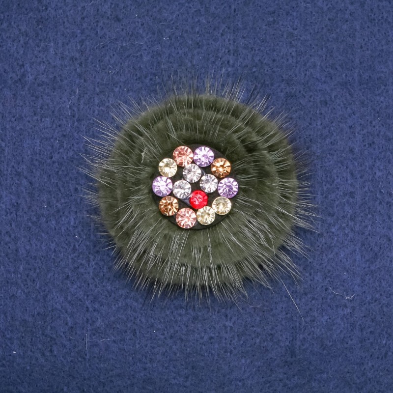 Norbit mink fur brooch with rhinestones, diameter 60mm