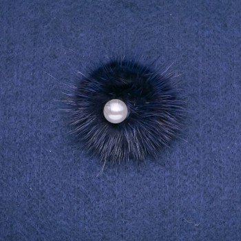 Norek mink fur brooch with beads, purple, diameter 50mm
