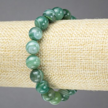 Bracelet on elastic with green eye agate beads, smooth round beads, diameter 10mm+