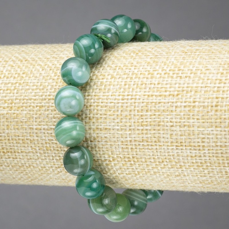 Bracelet on elastic with green eye agate beads, smooth round beads, diameter 10mm+
