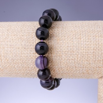 Agate Bead Bracelet Violet Heart-shaped Smooth Sphere, 12mm Diameter, 18cm Circumference on Elastic