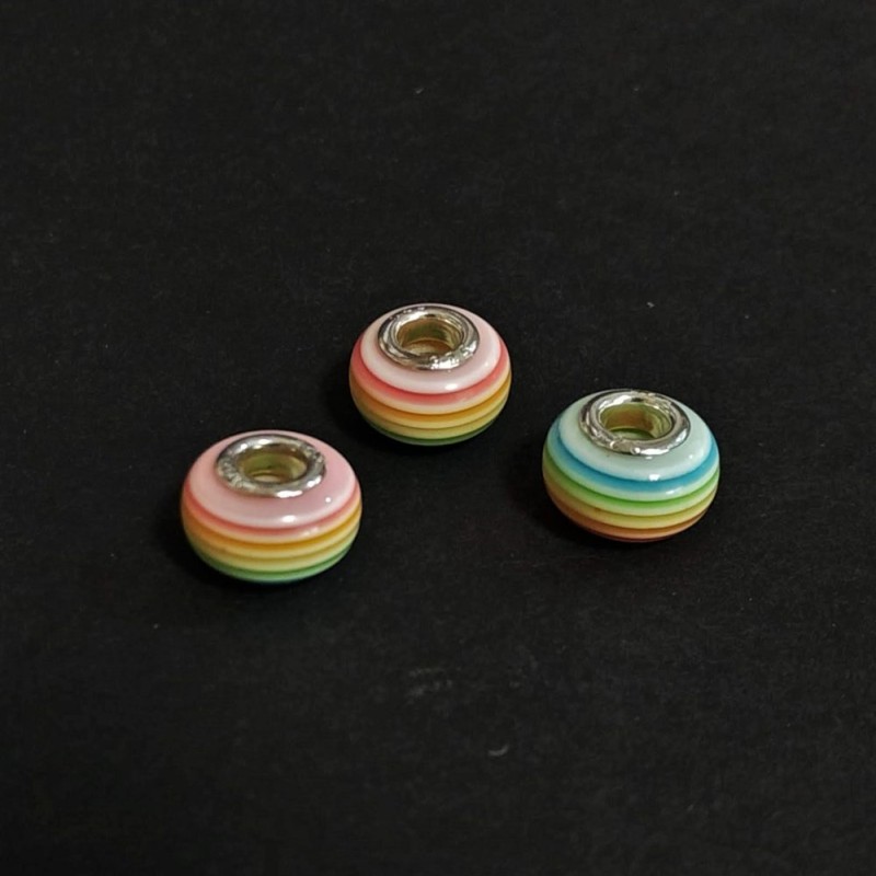 Pandora bead mint pink stripe 14x8mm, hole diameter 5mm, packaging 10 pcs