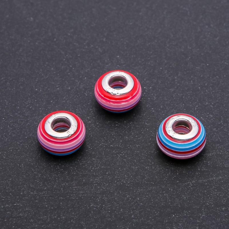 Pandora Bead red-blue stripe, diameter 14x9mm, hole diameter 5mm, pack 10 pcs