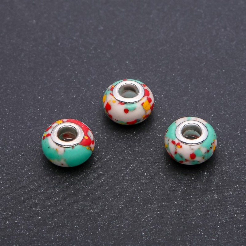 Pandora Bead "Marble" red and green, diameter 14x9mm, hole diameter 5mm, pack 4pcs