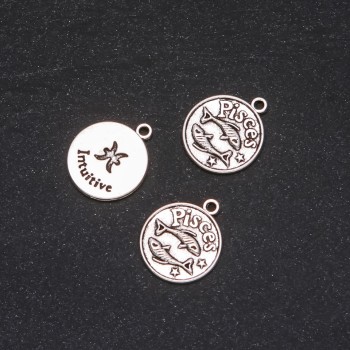Fittings Pendant Zodiac Pisces, diameter 17mm packaging 20g +/- 10pcs