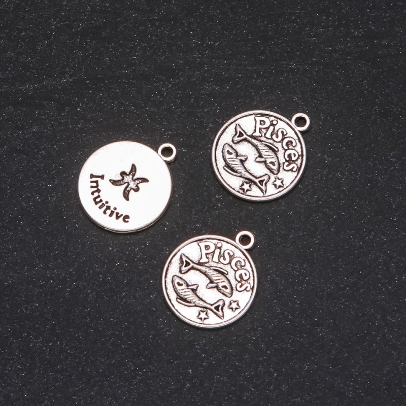 Fittings Pendant Zodiac Pisces, diameter 17mm packaging 20g +/- 10pcs