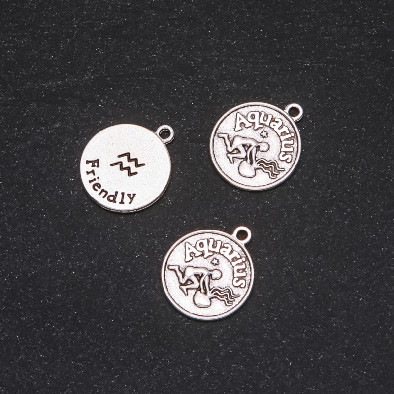 Findings Pendant Zodiac Aquarius, diameter 17mm packaged 20g ± 11pcs