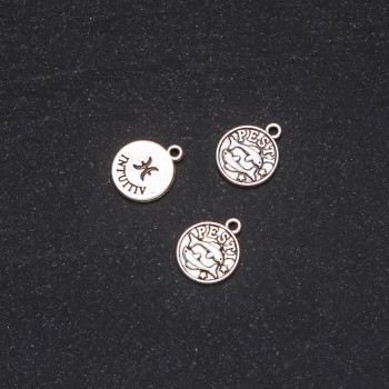 Findings Pendant Zodiac Pisces, Ø12mm, packaged 20g ± 18 pcs