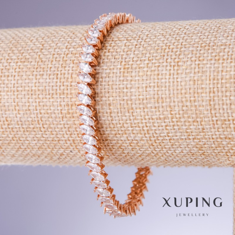 Xuping Bracelet with White Zircon, 7mm Width, 17.5–19.5cm Length, 18K Gold Plating