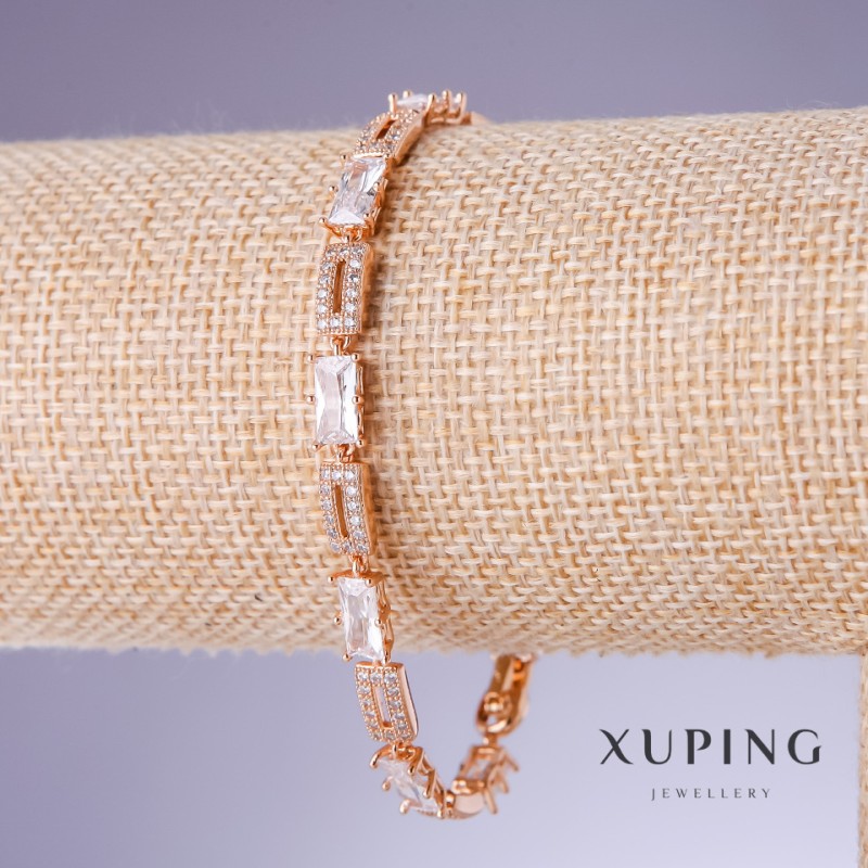 Xuping Bracelet with White CZs, 5mm Thick, 17–19cm Length, 18K Gold Plated