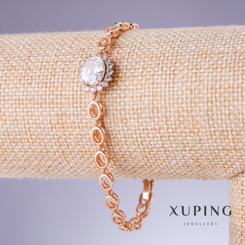 Xuping Bracelet with White Cubic Zirconia, 5–13mm Width, 18–20cm Length, 18K Gold Plated