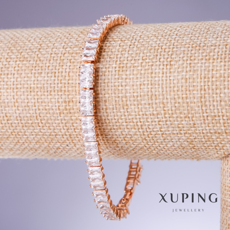 Xuping Bracelet with White Cubic Zirconia, 6mm Thickness, 18–20cm Length, 18K Gold-Plated