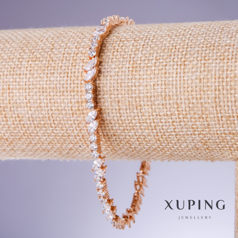 Xuping Bracelet with White Cubic Zirconia, 5mm thickness, 18–21cm length, 18K gold plating