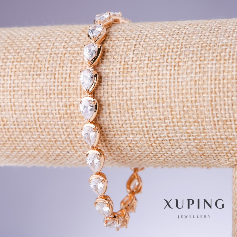 Xuping Bracelet with White CZs, 6mm thick, 18–20 cm length, 18K gold plated