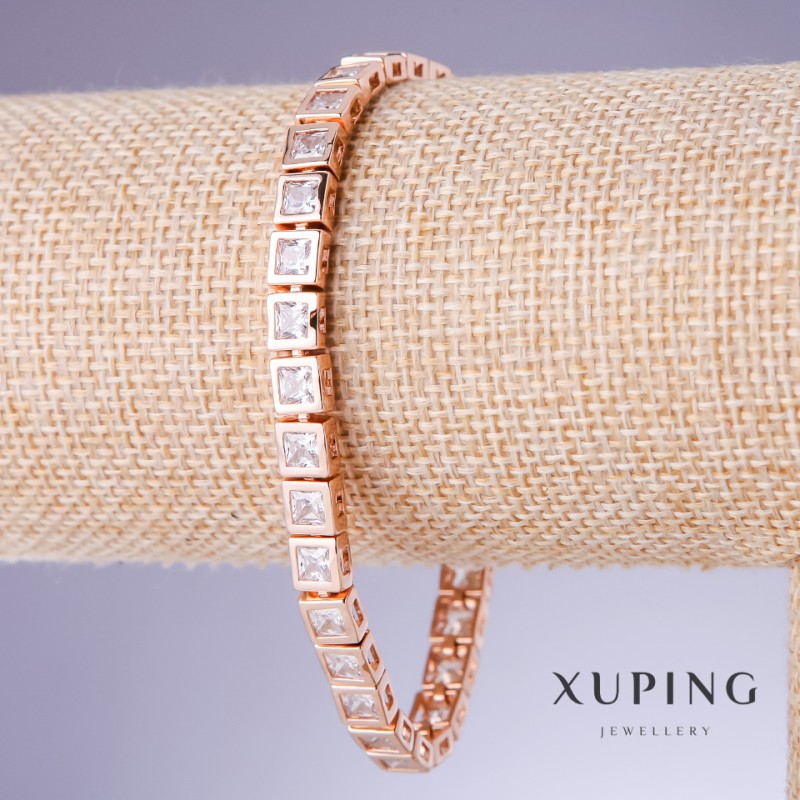 Xuping Bracelet with White Cz, 5mm Width, 18-21cm Adjustable Length, 18K Gold Plated