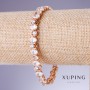 Xuping Bracelet with White Zircons, 7mm Thick, 17–19.5 cm Length, 18K Gold Plating