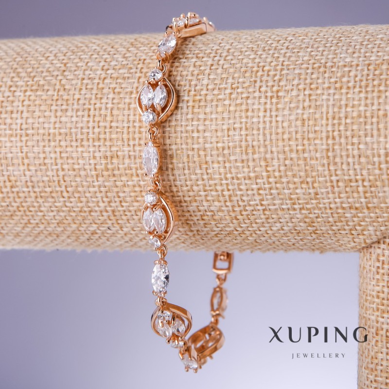 Xuping Bracelet with White Cubic Zirconia, 4-9mm Width, 19-22cm Length, 18K Gold Plating