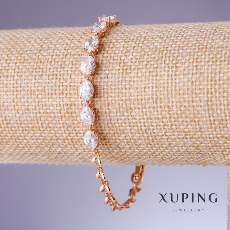 Xuping Bracelet with White Zircon, 5mm width, 17–20 cm length, 18K Gold Plated