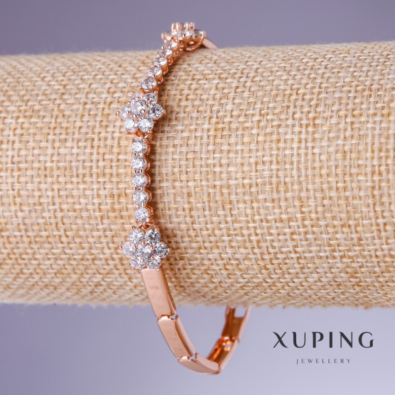 Xuping Bracelet with White Zircon, 4–10 mm Thickness, 18.5–19.5 cm Length, 18K Gold Plating