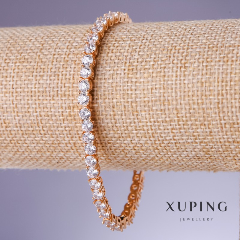 Xuping Bracelet with White Cubic Zirconia, 4mm Thick, Adjustable 18–20cm, 18K Gold Plated