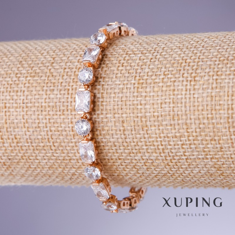 Xuping Bracelet with White Cubic Zirconia, 5mm Thickness, 19cm Length, 18K Gold Plated