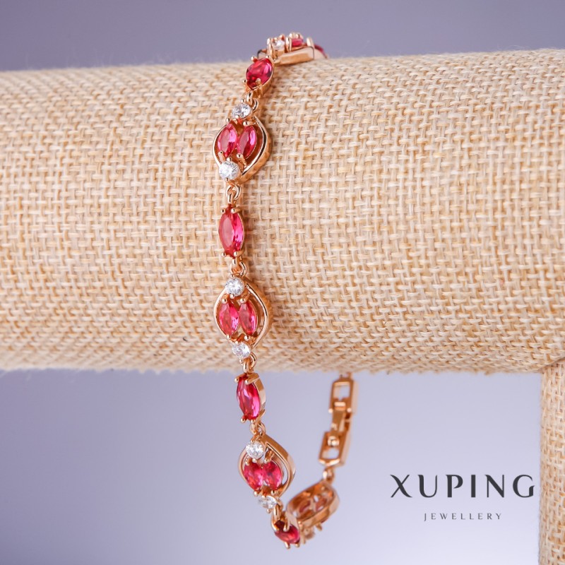 Xuping Bracelet with Red Zirconia "Ruby", 10mm thickness, length 19-22cm, 18K Gold Plating
