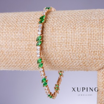 Xuping Bracelet with Green Cubic Zirconia "Emerald", 5mm thick, length 18-21cm 18K Gold Plated