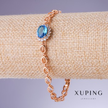 Xuping Bracelet with Blue Zircons "Topaz", thickness 5-13mm, length 17-19cm, 18K Gold Plated
