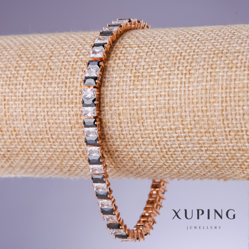 Bracelet Xuping with black czs, 7mm thickness, 18–20cm length, 18K plated